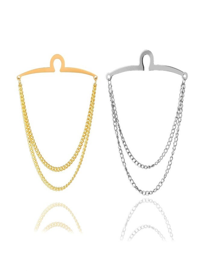 KGCGJVB 2Pcs Tie Chain for Men with Clasps Tacks Men's Accessories Suit Vest Neck Clips Stylish Chains and Clip Clasps for Ties Elegant Men's Tie Clips for Business Wedding and Formal Wear(Silver Gold) - Image 1